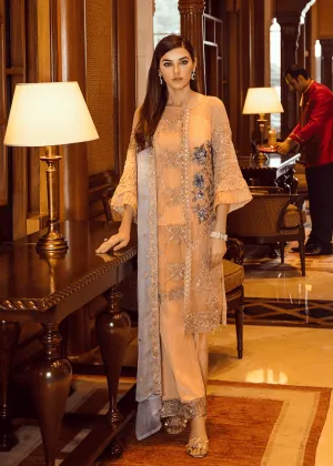 Pakistani thread embroidered outfit in dark peach color # P2299