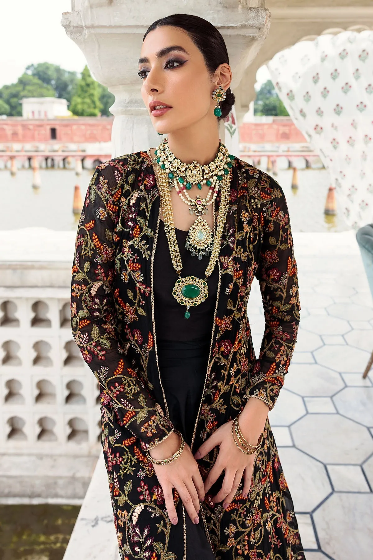 Pakistani Traditional Embroidered Black Gown with Dupatta