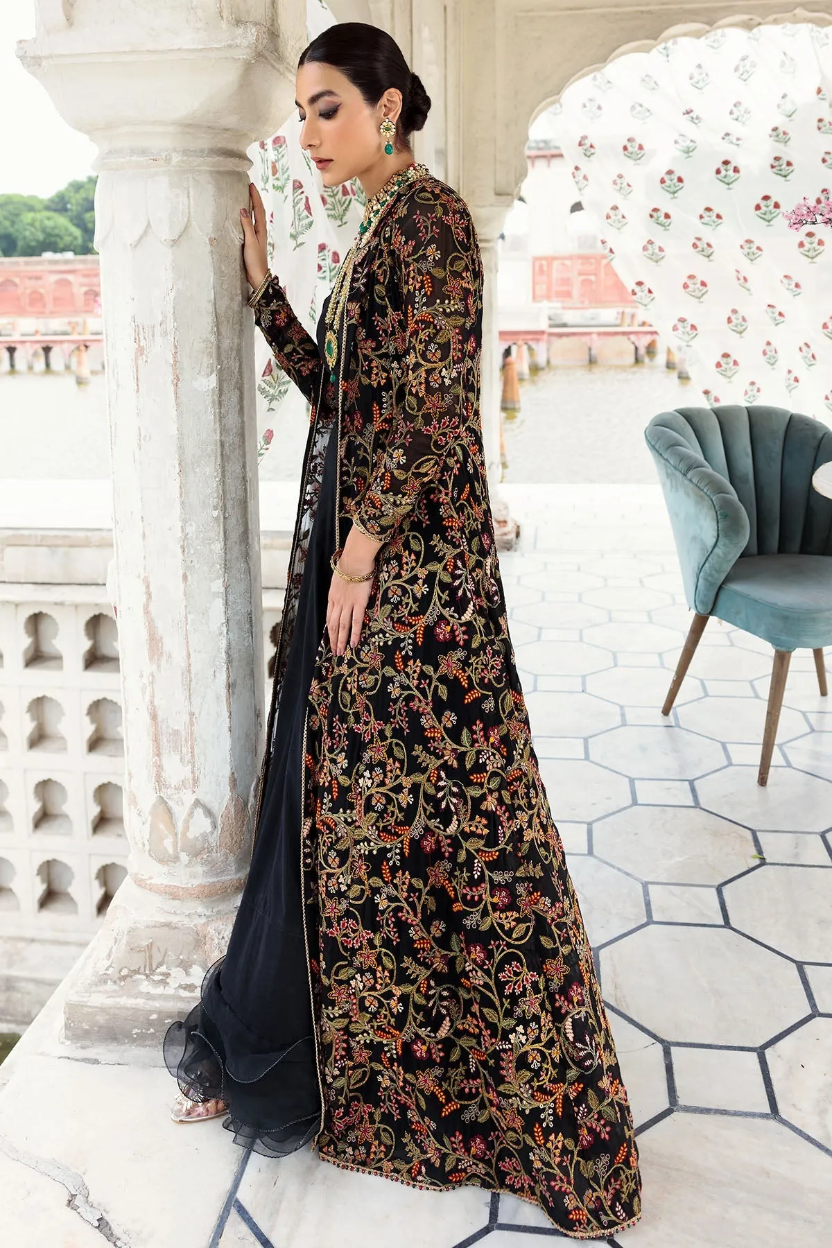 Pakistani Traditional Embroidered Black Gown with Dupatta