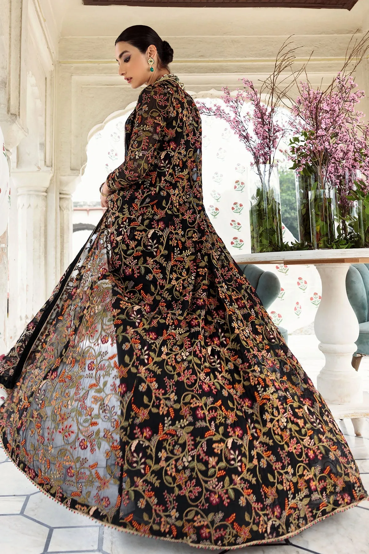 Pakistani Traditional Embroidered Black Gown with Dupatta