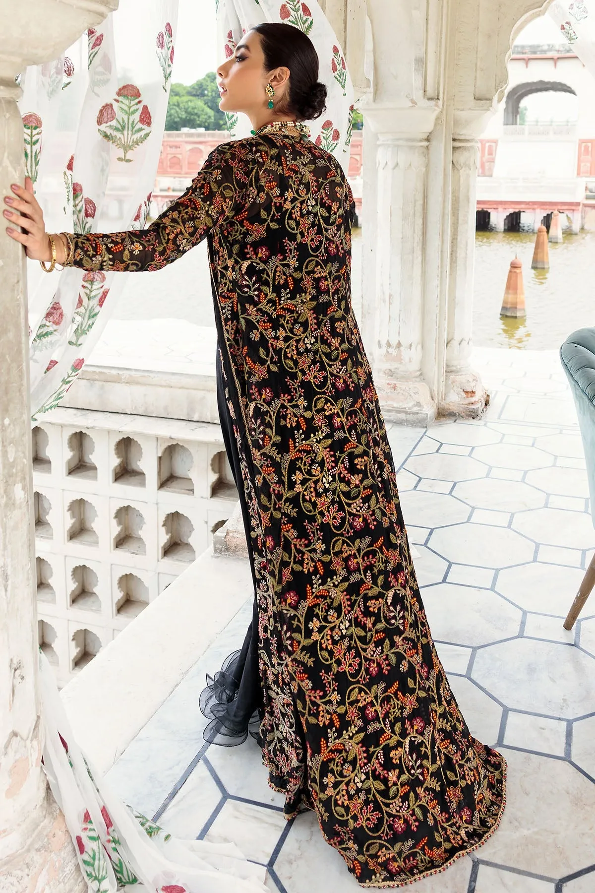 Pakistani Traditional Embroidered Black Gown with Dupatta