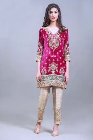 Pakistani Velvet Wedding Party Dress in Pink Color #Y2054