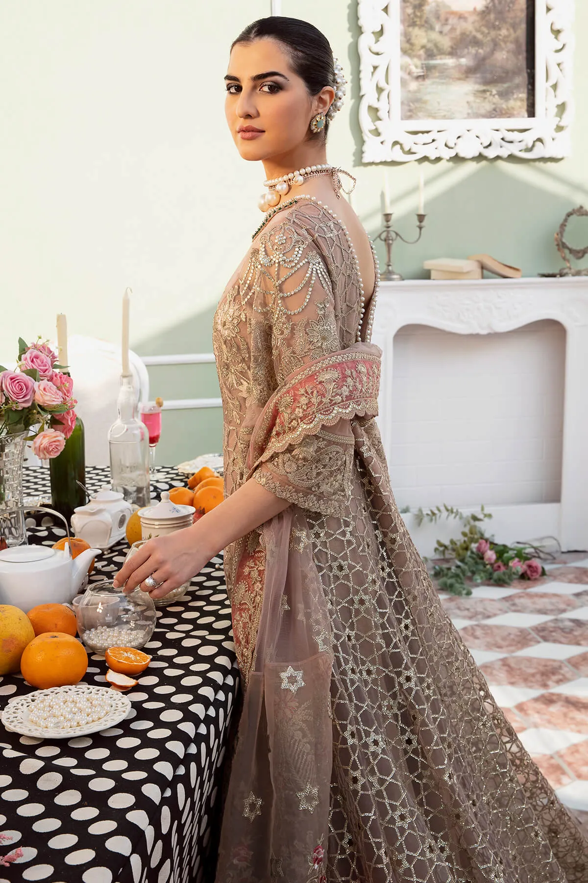 Pakistani Wedding Dress in Long Tail Pishwas Style