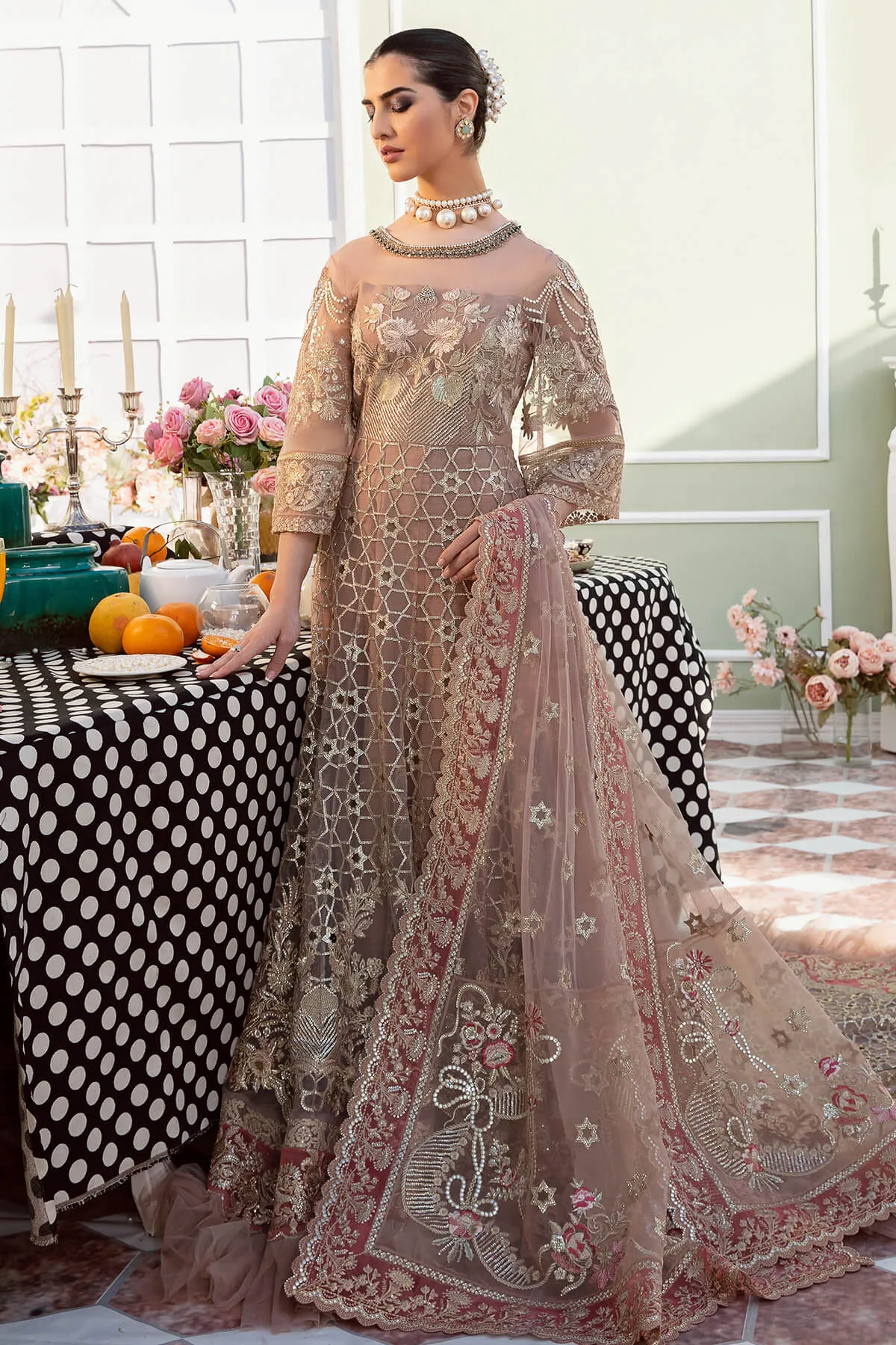 Pakistani Wedding Dress in Long Tail Pishwas Style