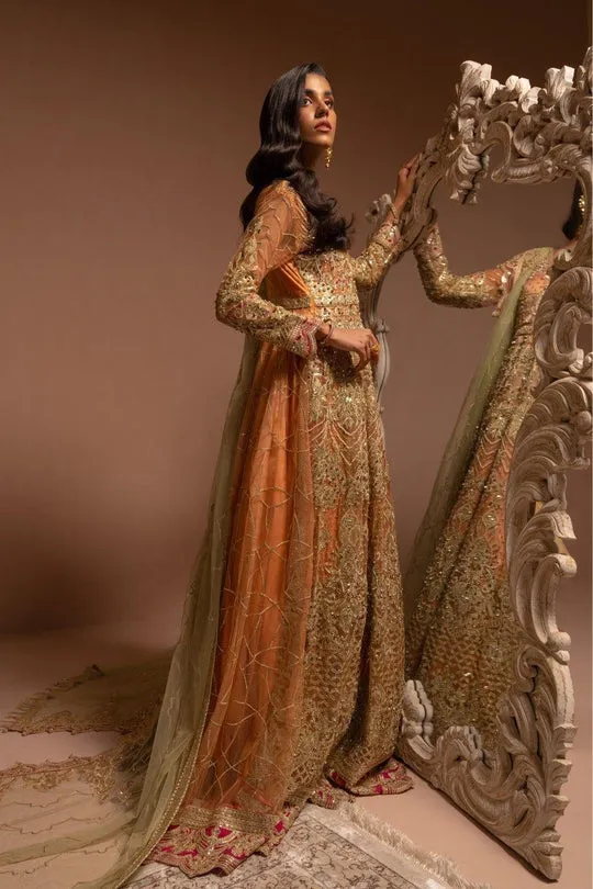 Pakistani Wedding Dress in Pishwas Style with Organza Dupatta
