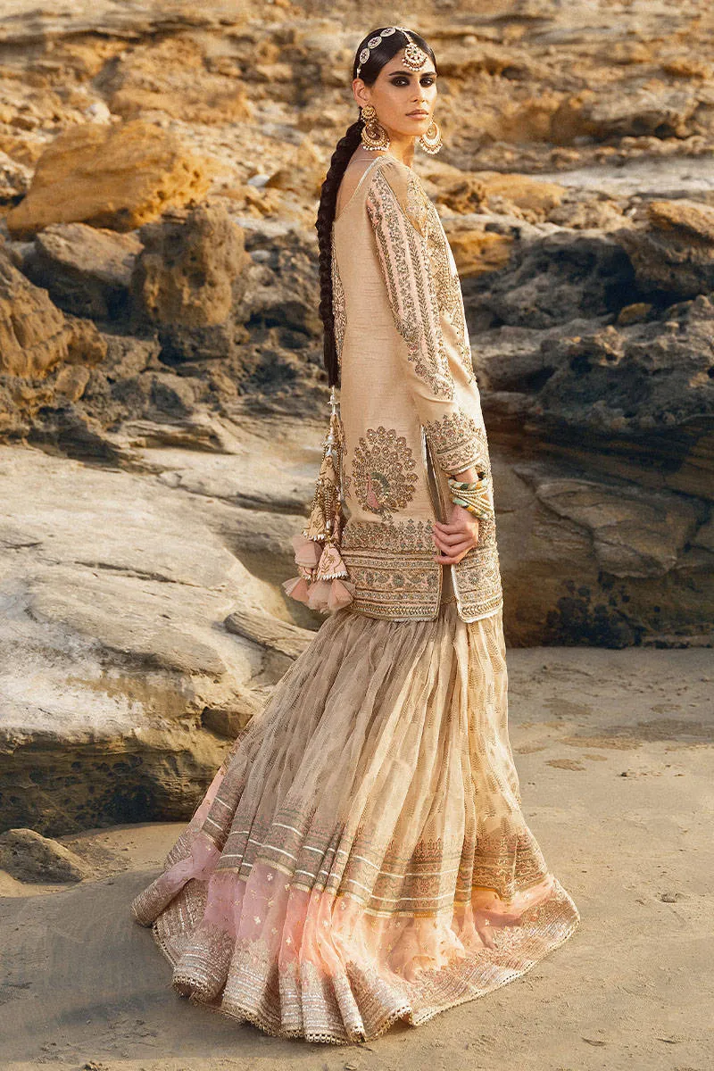 Peach Pink Embroidered Pakistani Wedding Dress in Sharara Style
