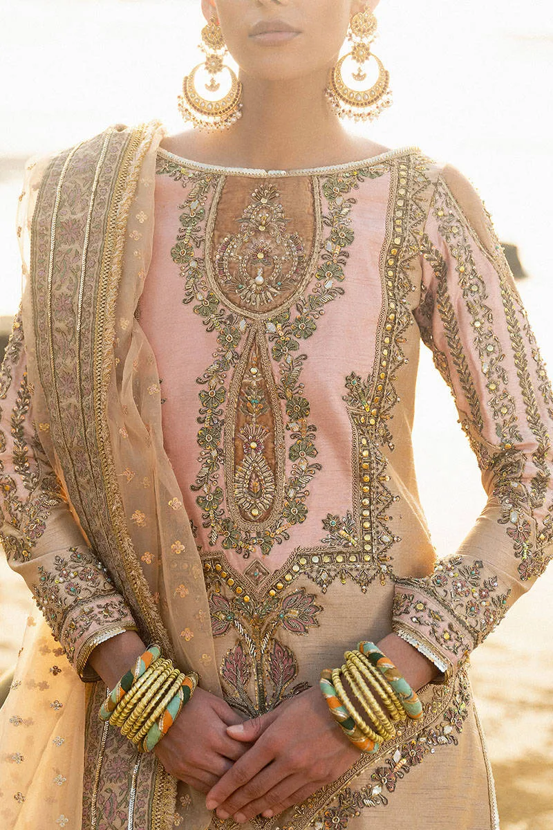 Peach Pink Embroidered Pakistani Wedding Dress in Sharara Style