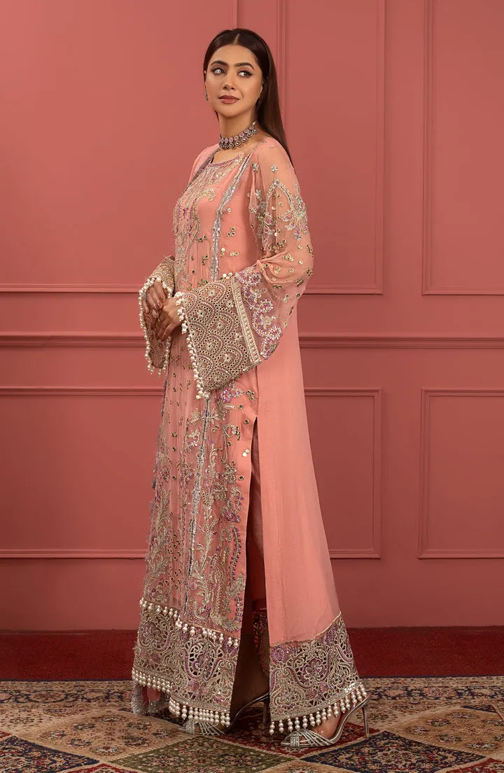 Peach Pink Heavily Embroidered Pakistani Salwar Kameez Party Wear