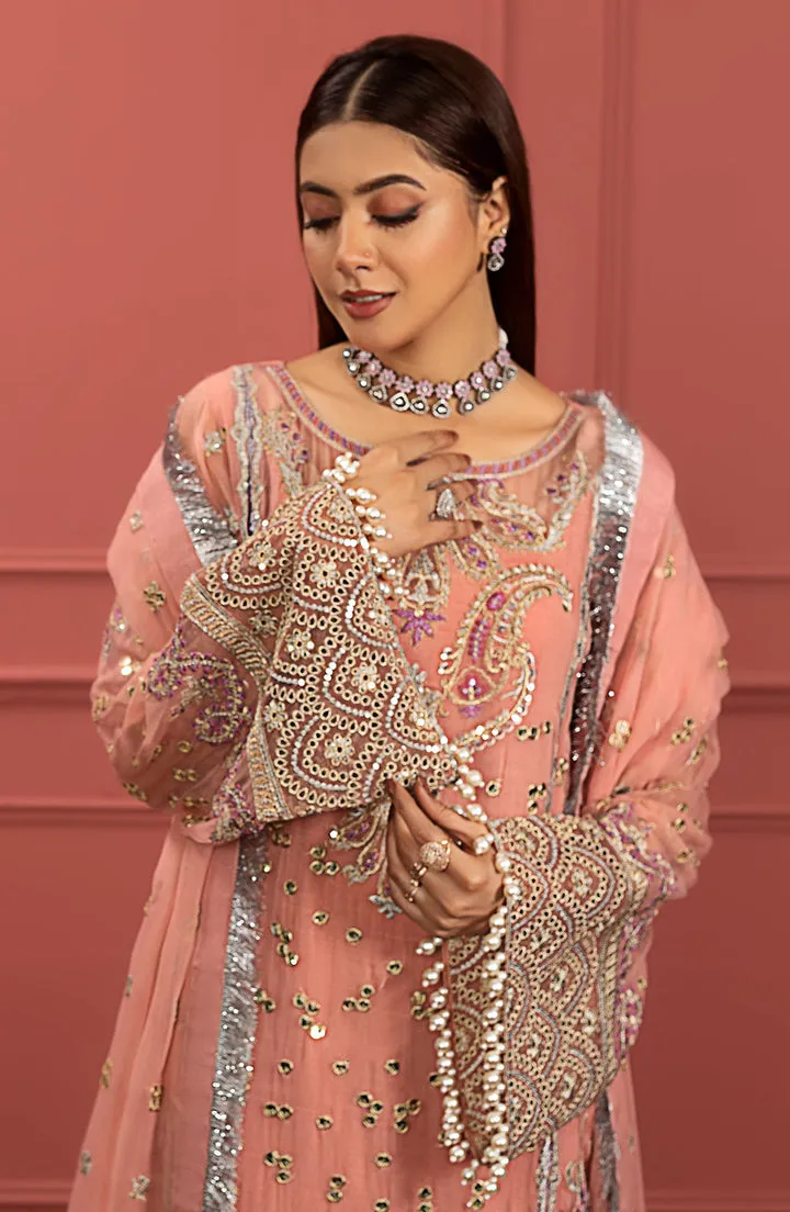 Peach Pink Heavily Embroidered Pakistani Salwar Kameez Party Wear