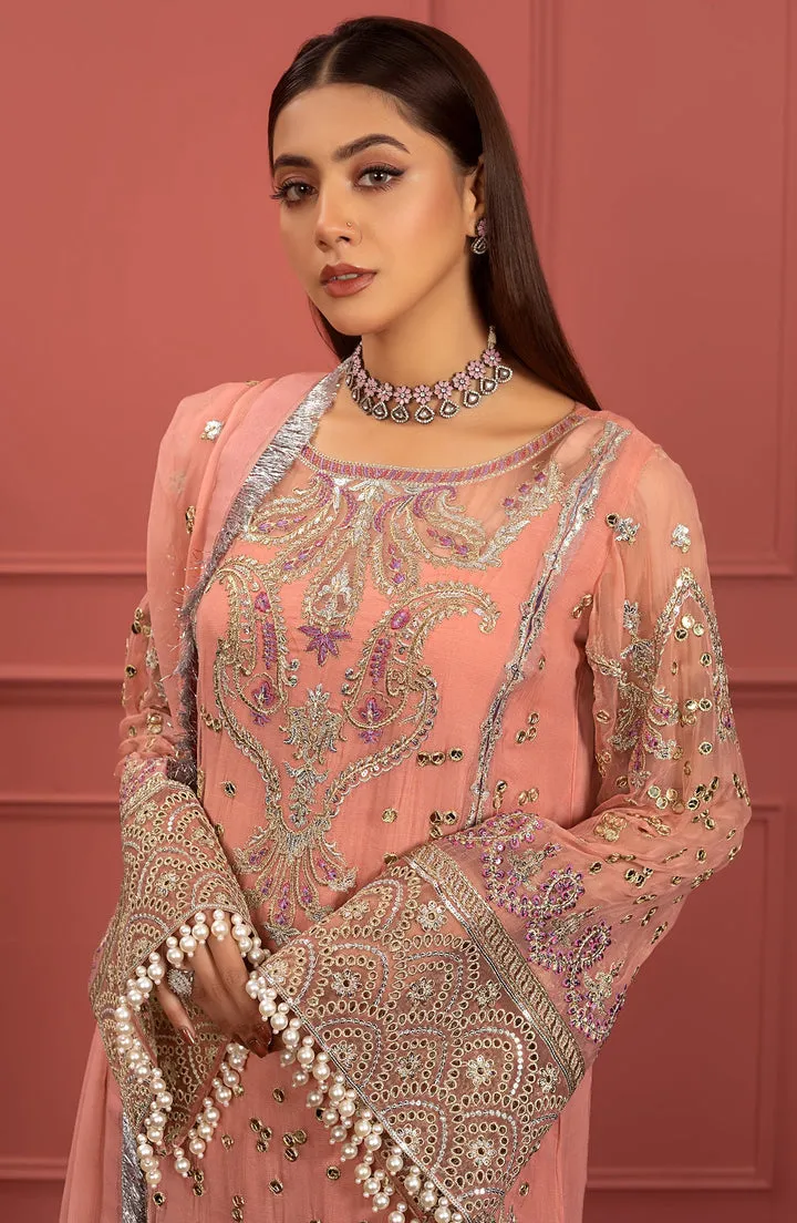 Peach Pink Heavily Embroidered Pakistani Salwar Kameez Party Wear