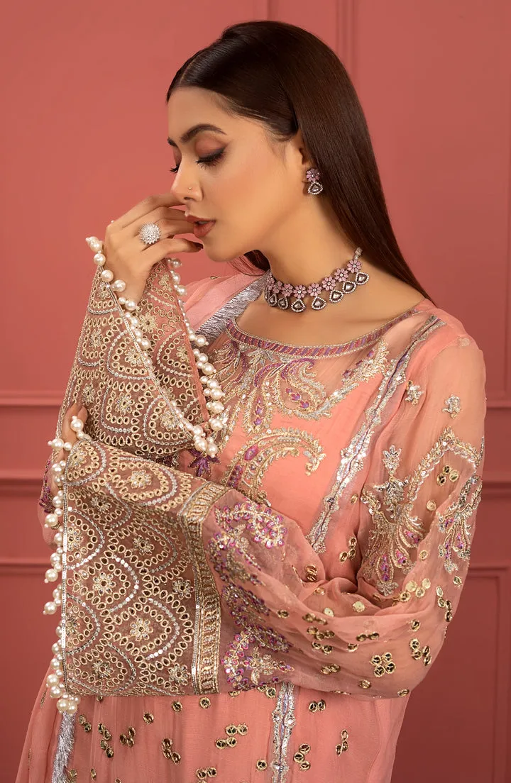 Peach Pink Heavily Embroidered Pakistani Salwar Kameez Party Wear