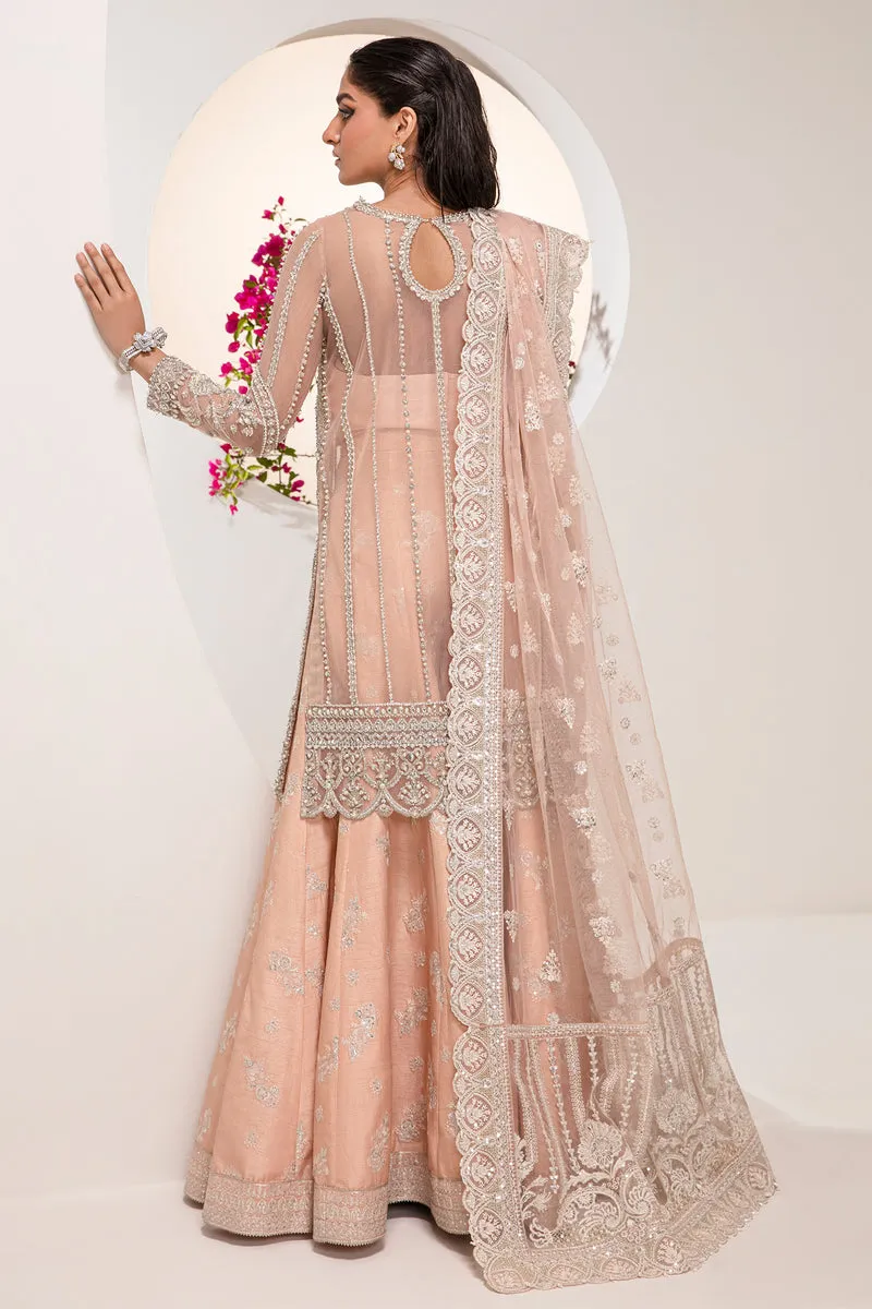 Peach Silver Embroidered Pakistani Wedding Dress in Kameez Sharara Style