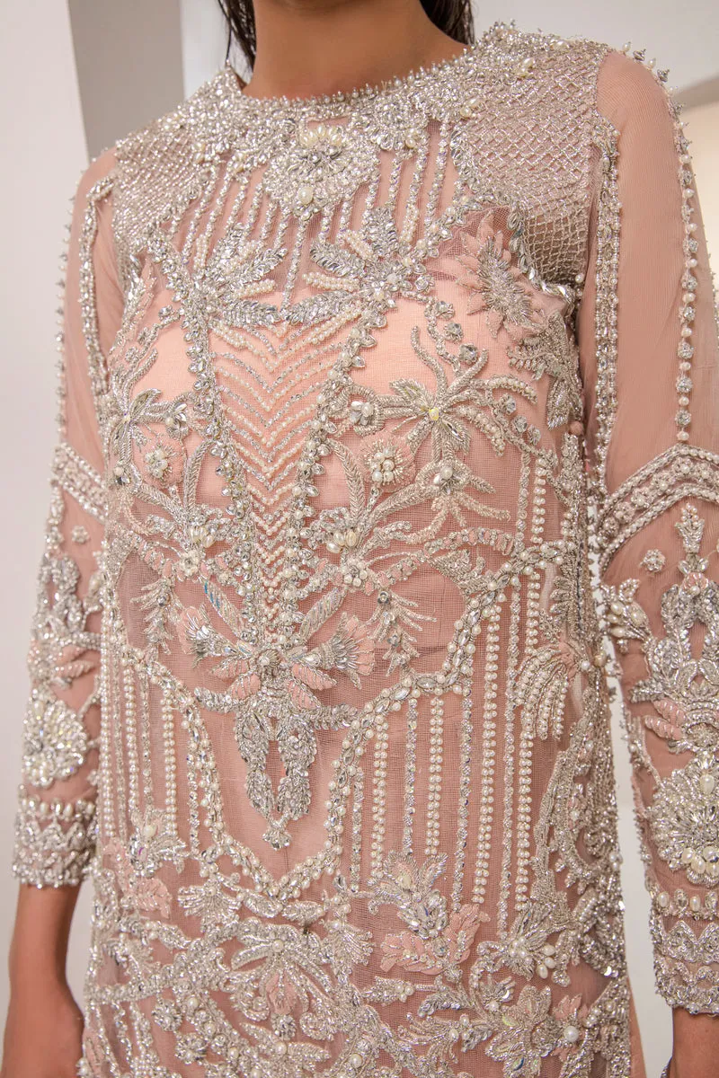 Peach Silver Embroidered Pakistani Wedding Dress in Kameez Sharara Style
