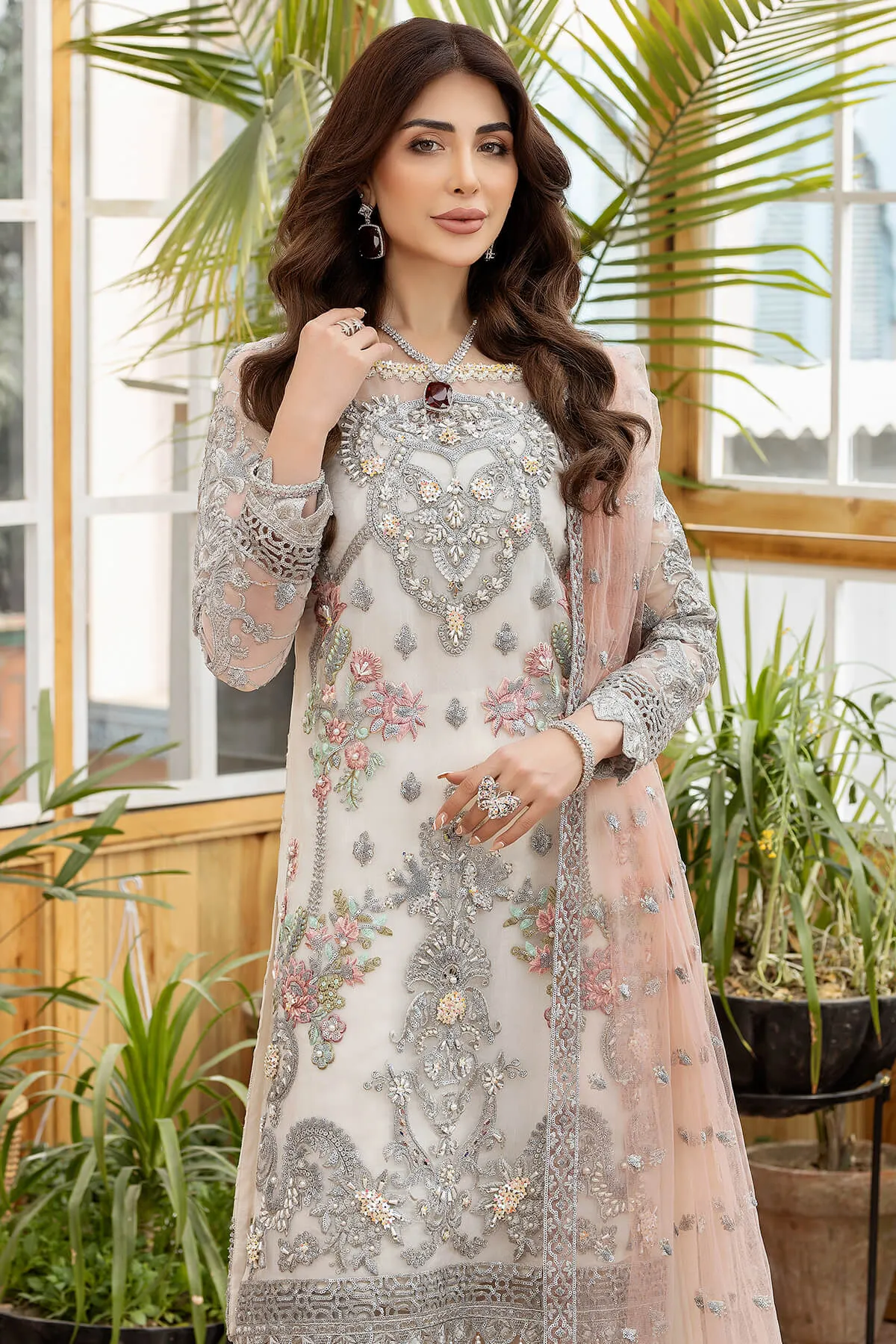 Pearl Hand Embellished Kameez Trousers with Dupatta Party Dress