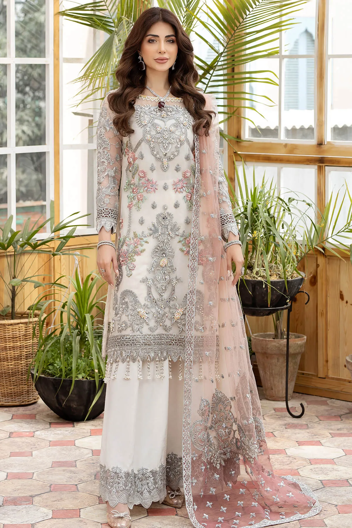 Pearl Hand Embellished Kameez Trousers with Dupatta Party Dress