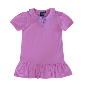 Pink Polo Dress with Blue Trim