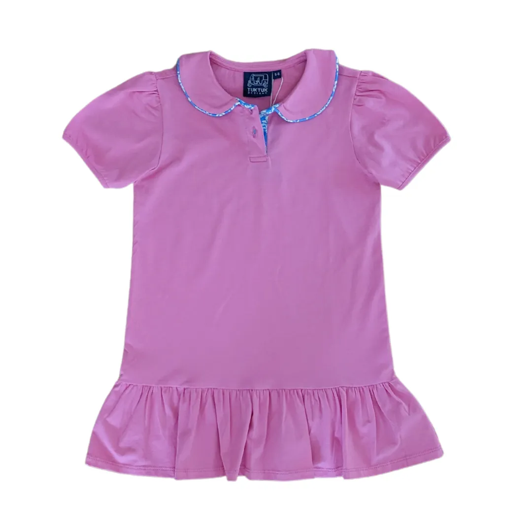 Pink Polo Dress with Blue Trim