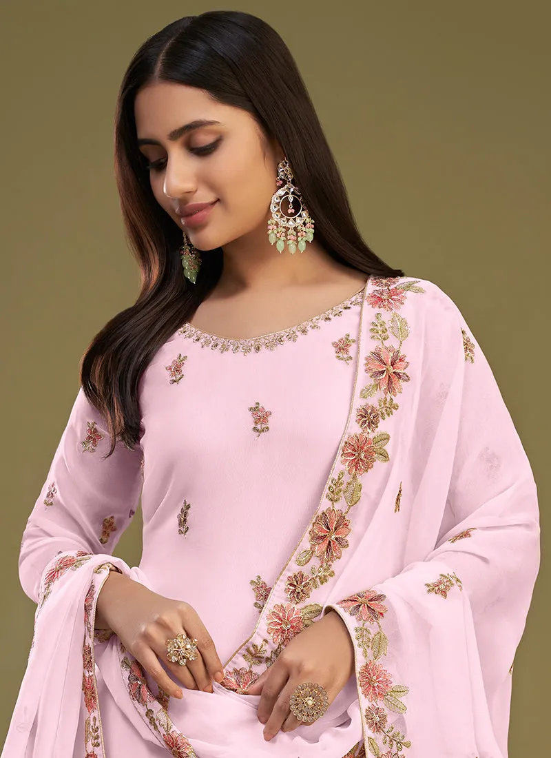 Pink Sequence Embroidery Traditional Gharara Style Suit