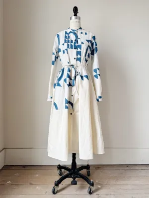 pleated and patched bodice work dress with antique quilt