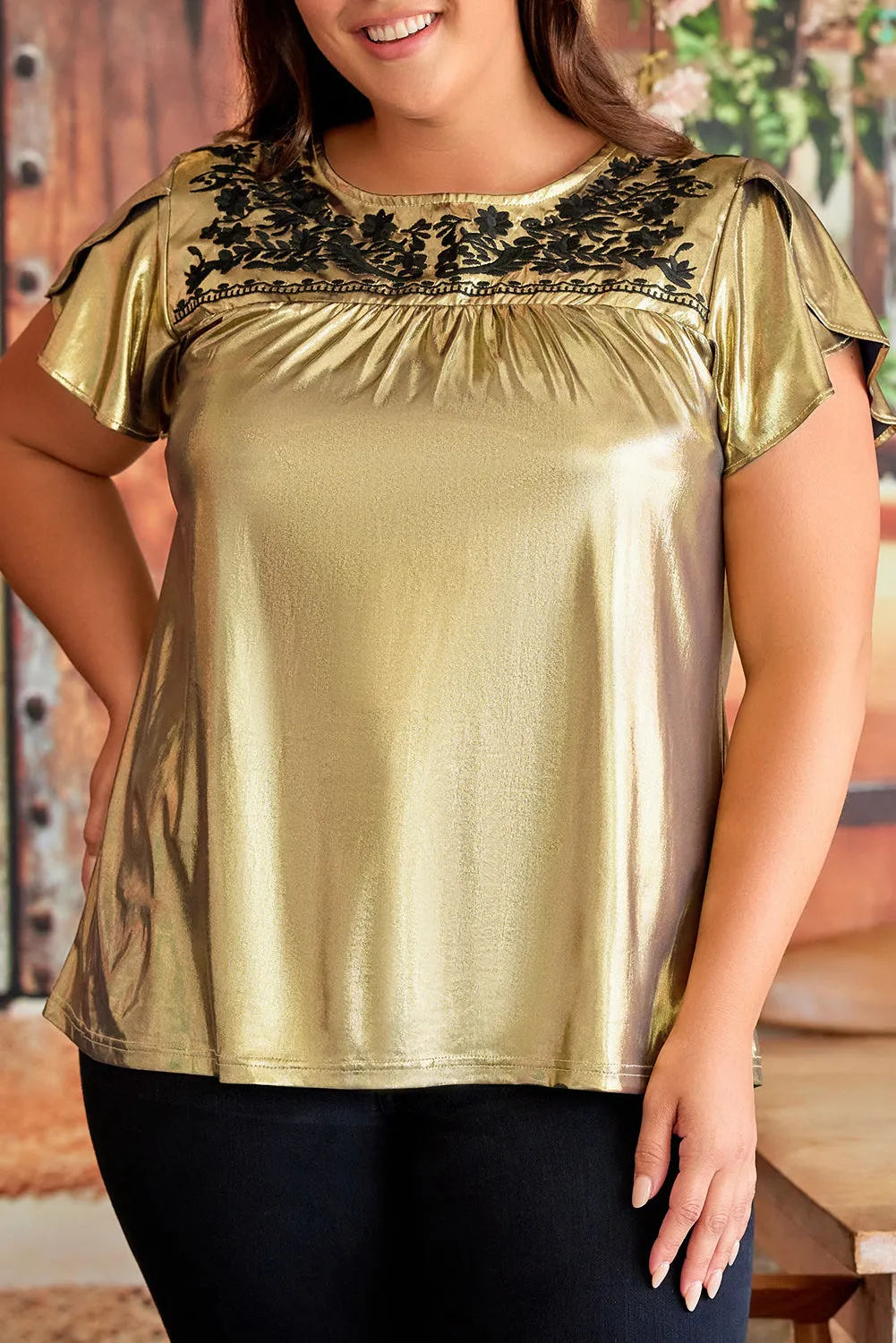 Plus Size Floral Embroidered Top