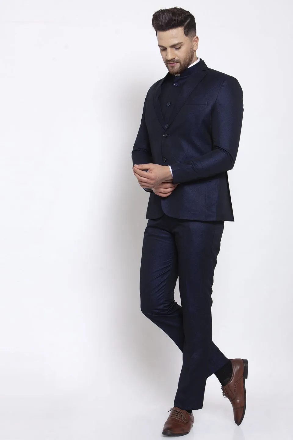 Poly Blend Blue Three Piece Suit
