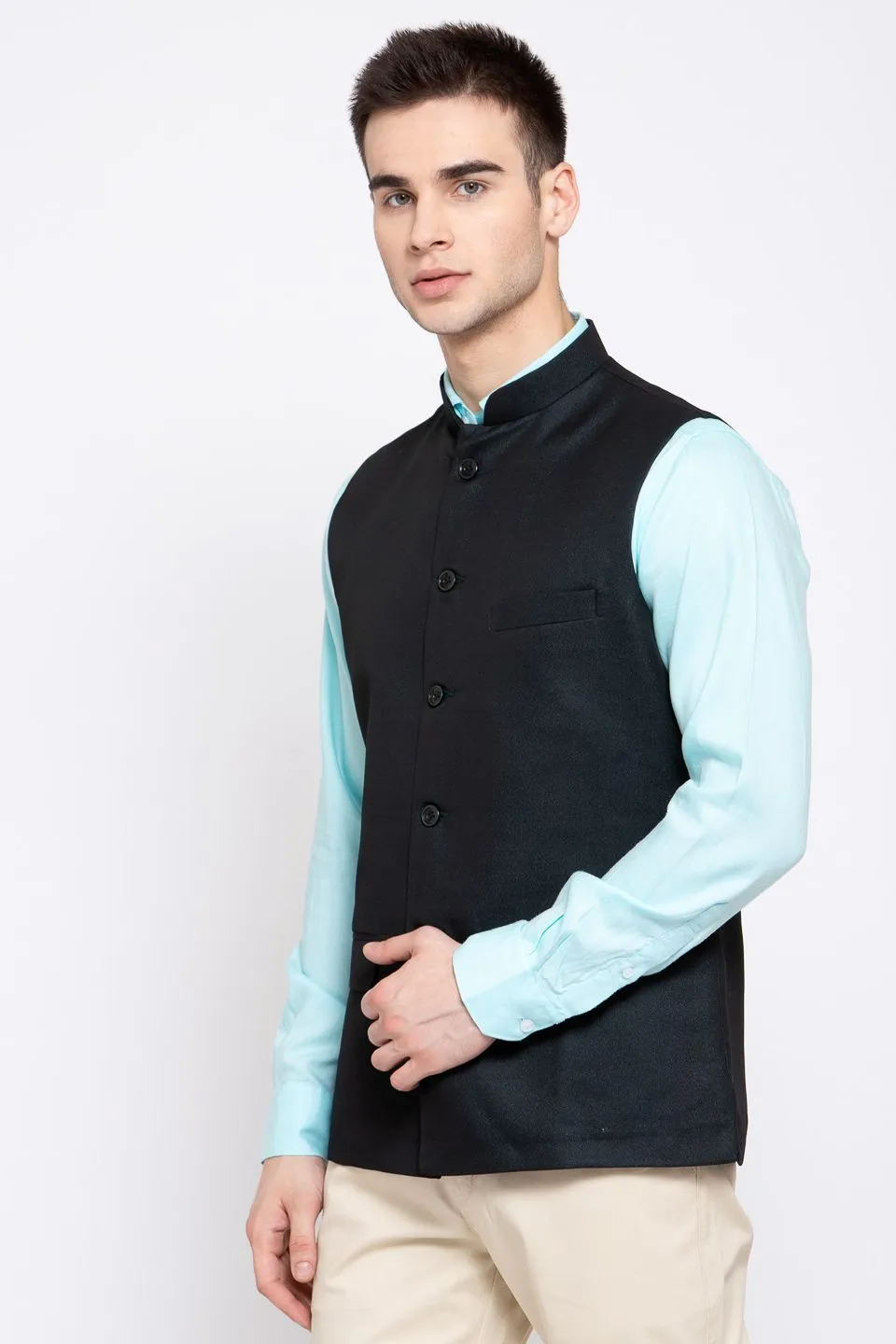 Poly Blend Green Nehru Jacket