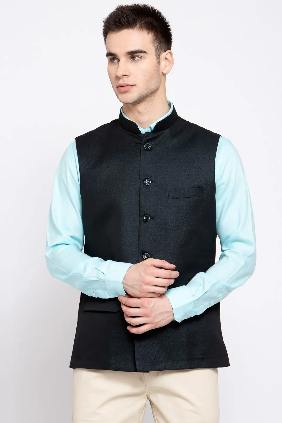 Poly Blend Green Nehru Jacket