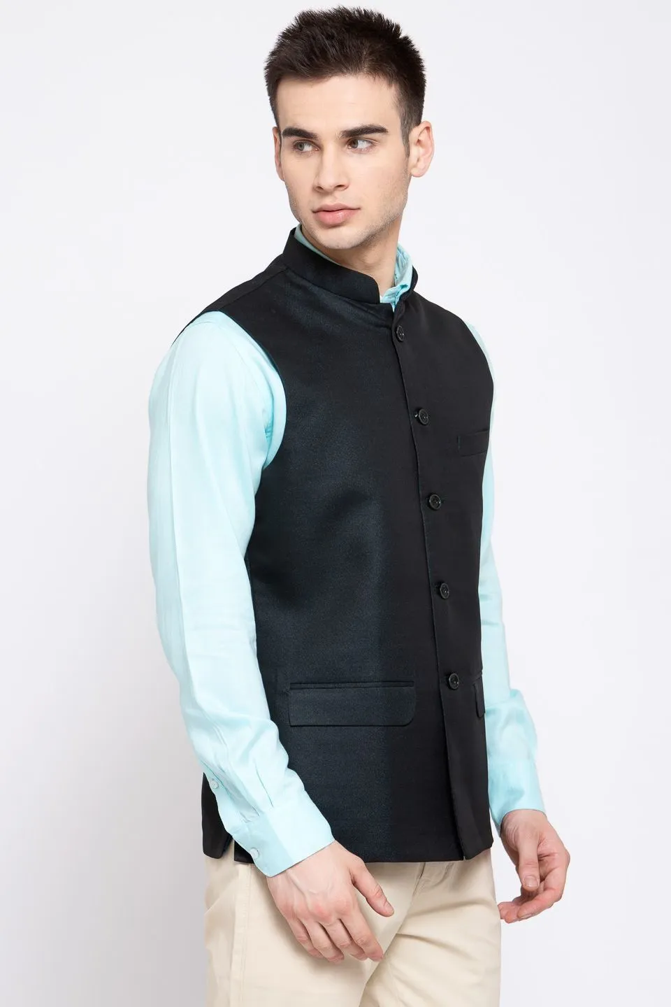 Poly Blend Green Nehru Jacket