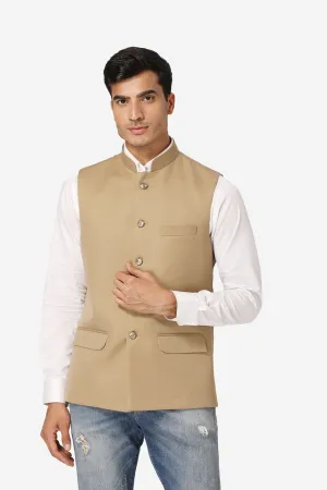 Polyester Cotton Beige Modi Nehru Jacket