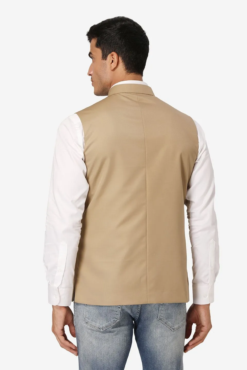 Polyester Cotton Beige Modi Nehru Jacket