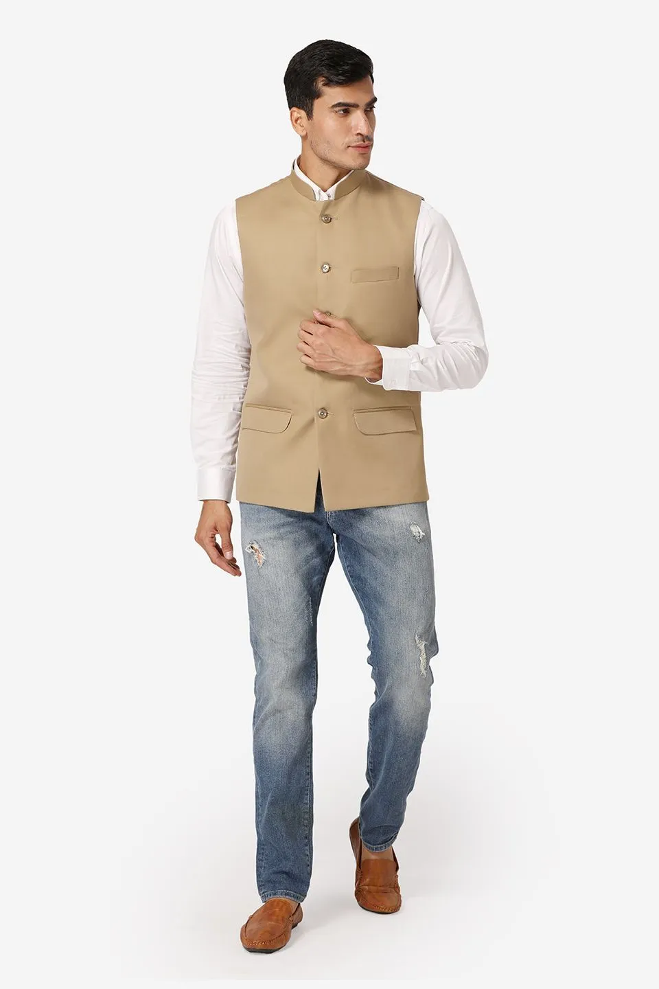 Polyester Cotton Beige Modi Nehru Jacket