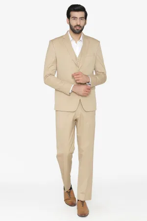 Polyester Cotton Beige Three Piece Suit