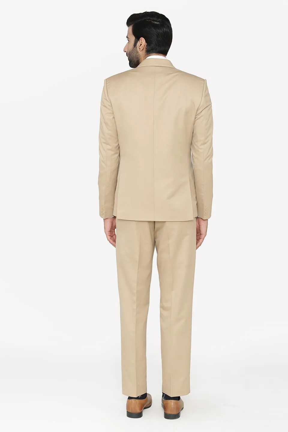 Polyester Cotton Beige Three Piece Suit