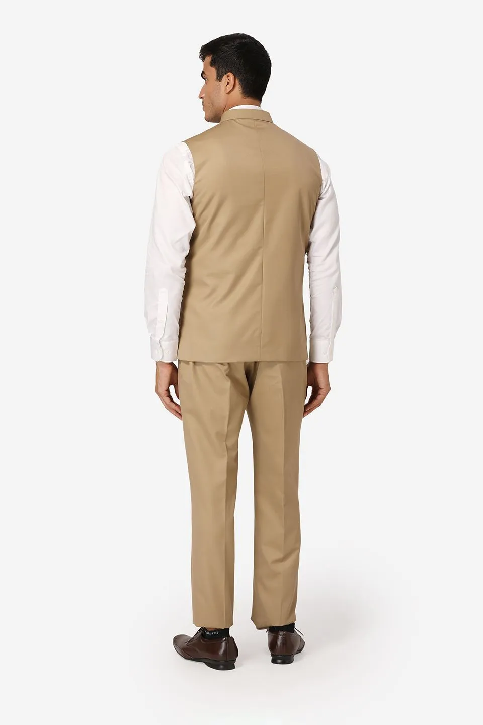 Polyester Cotton Beige Vest and Trouser Set