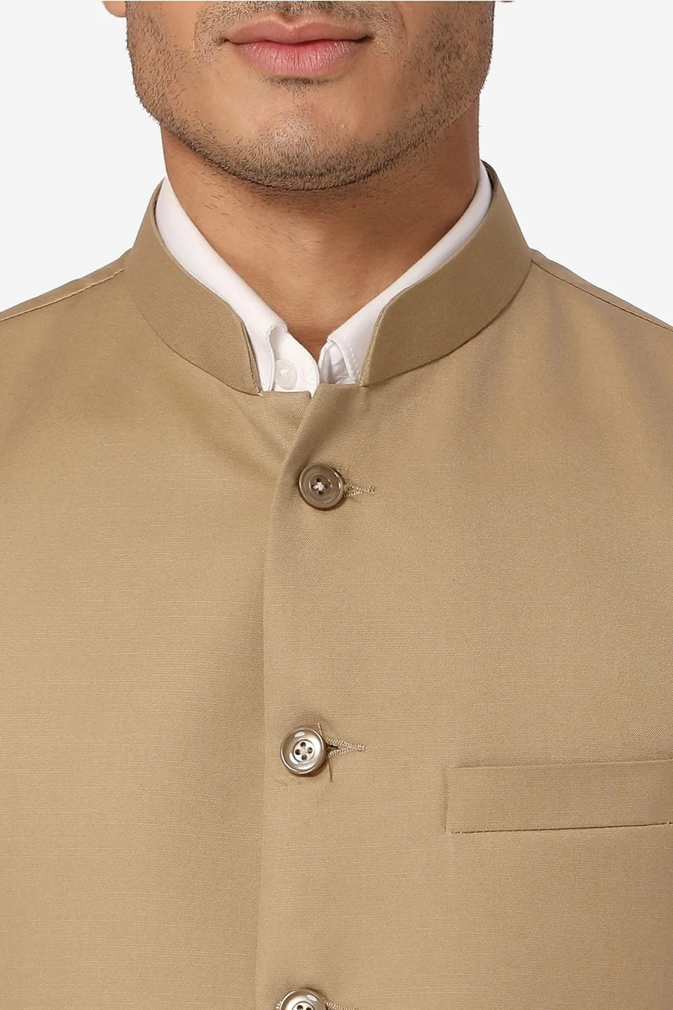 Polyester Cotton Beige Vest and Trouser Set