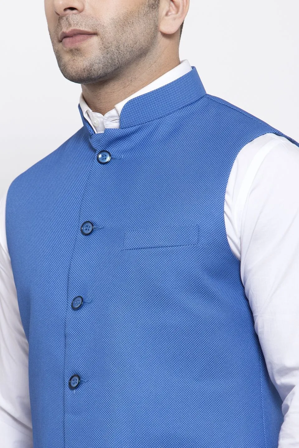 Polyester Cotton Blue Modi Nehru Jacket