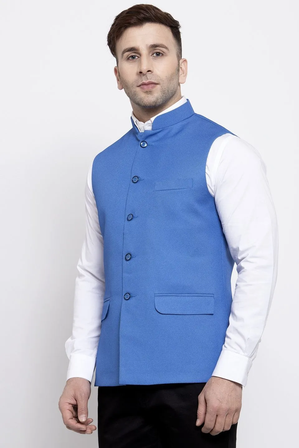 Polyester Cotton Blue Modi Nehru Jacket