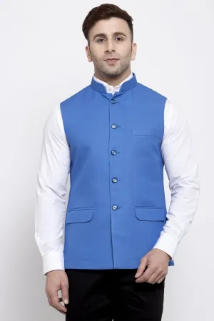 Polyester Cotton Blue Modi Nehru Jacket