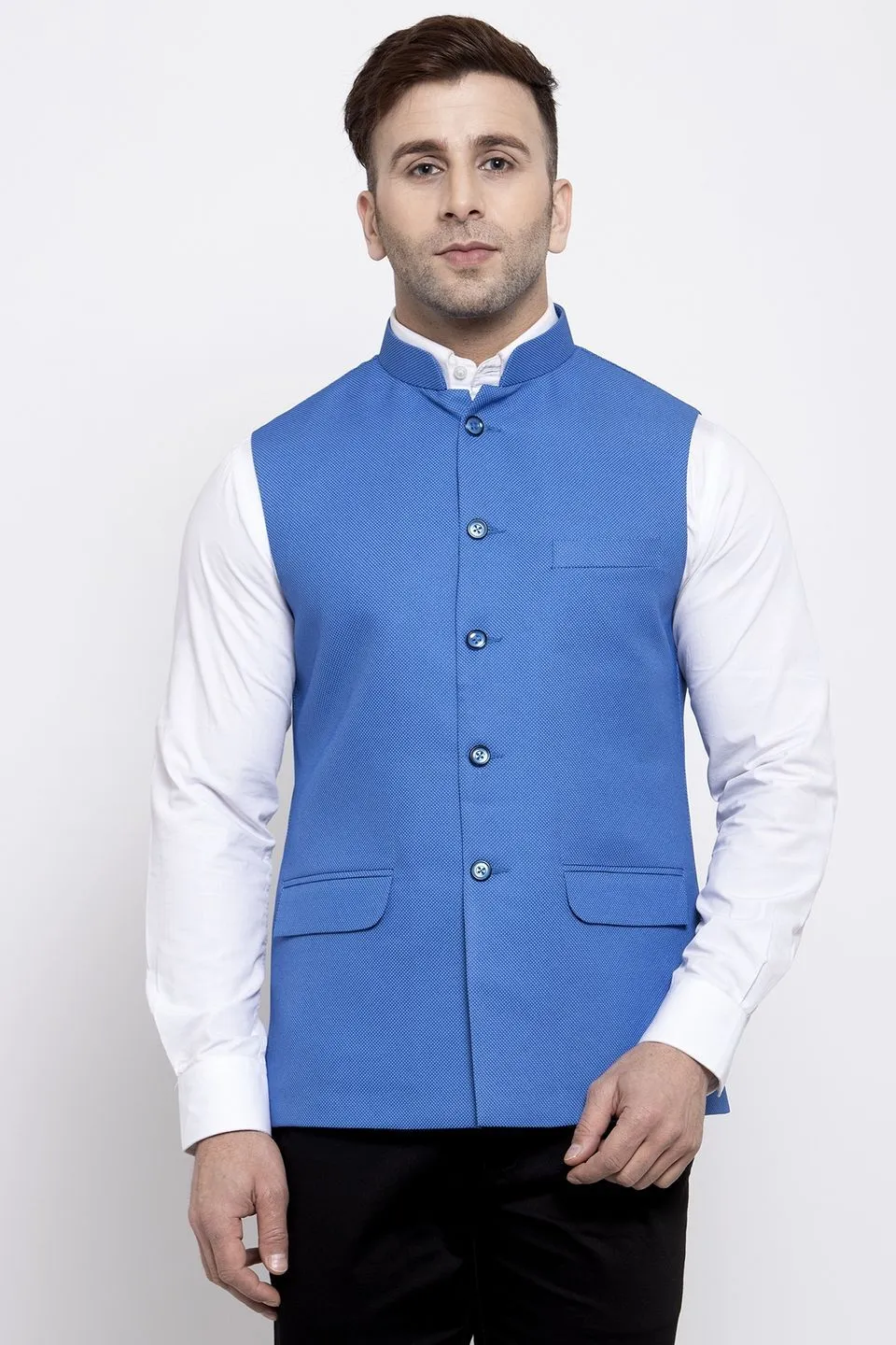 Polyester Cotton Blue Modi Nehru Jacket
