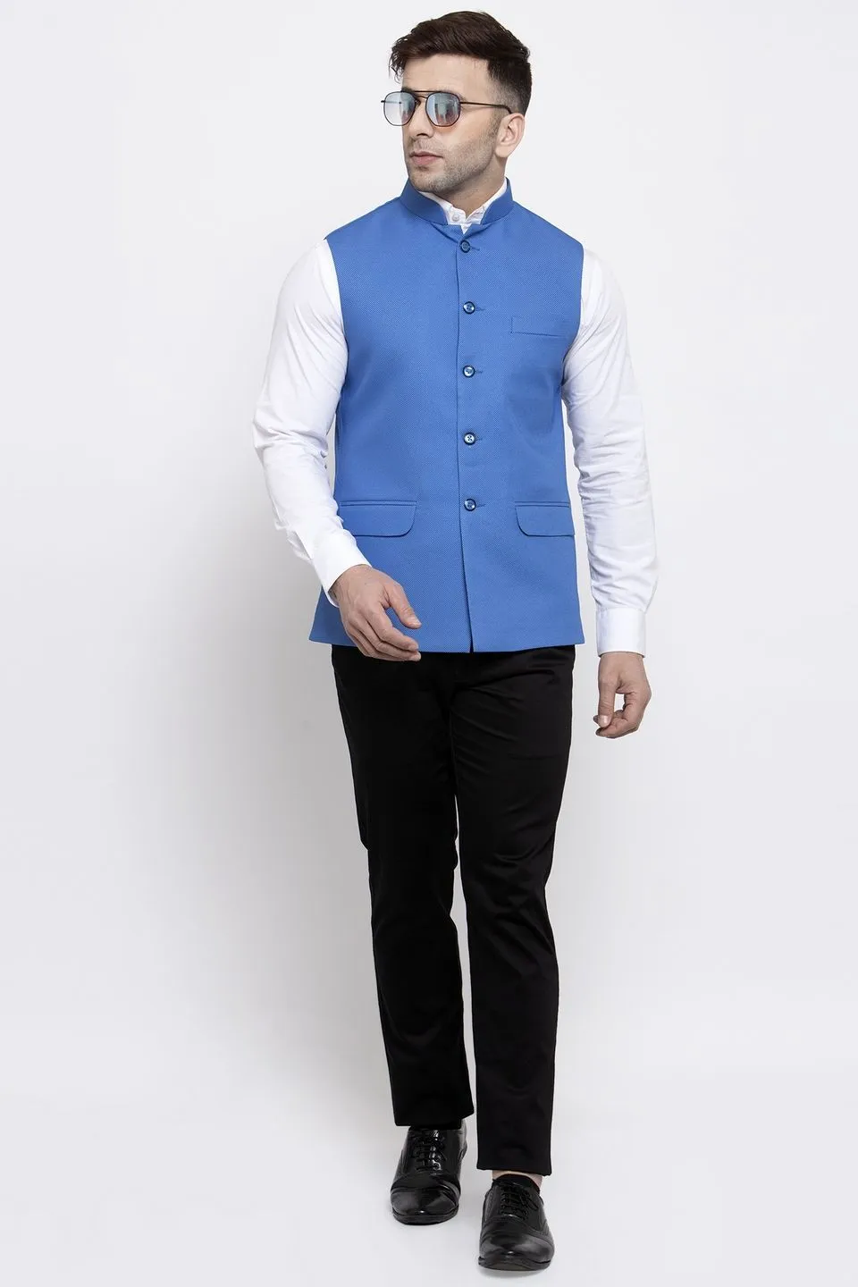 Polyester Cotton Blue Modi Nehru Jacket