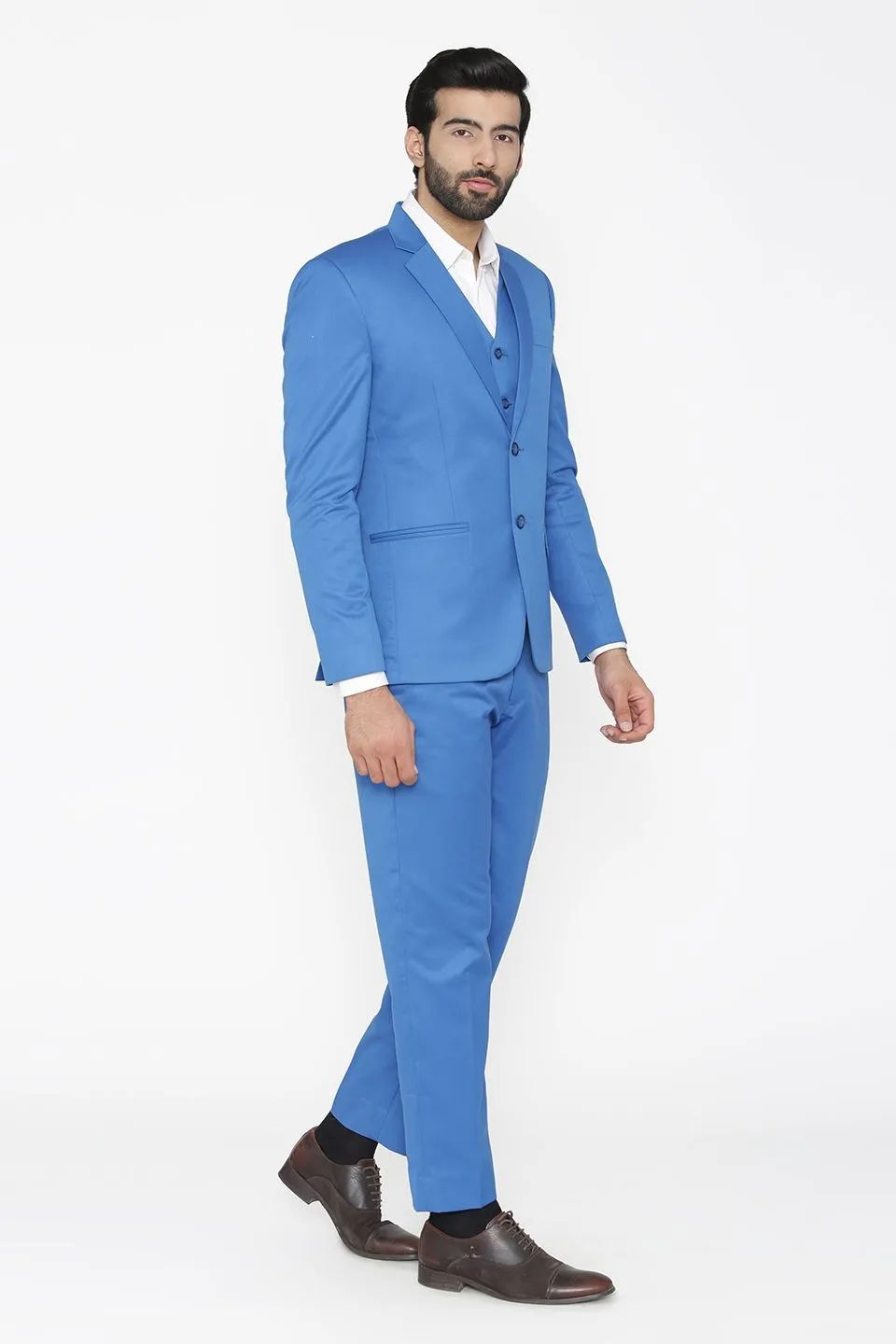 Polyester Cotton Blue Three Piece Suit