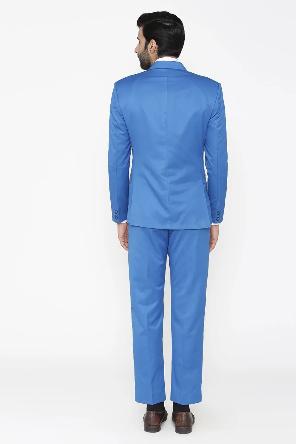Polyester Cotton Blue Three Piece Suit