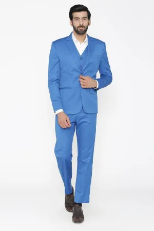 Polyester Cotton Blue Three Piece Suit