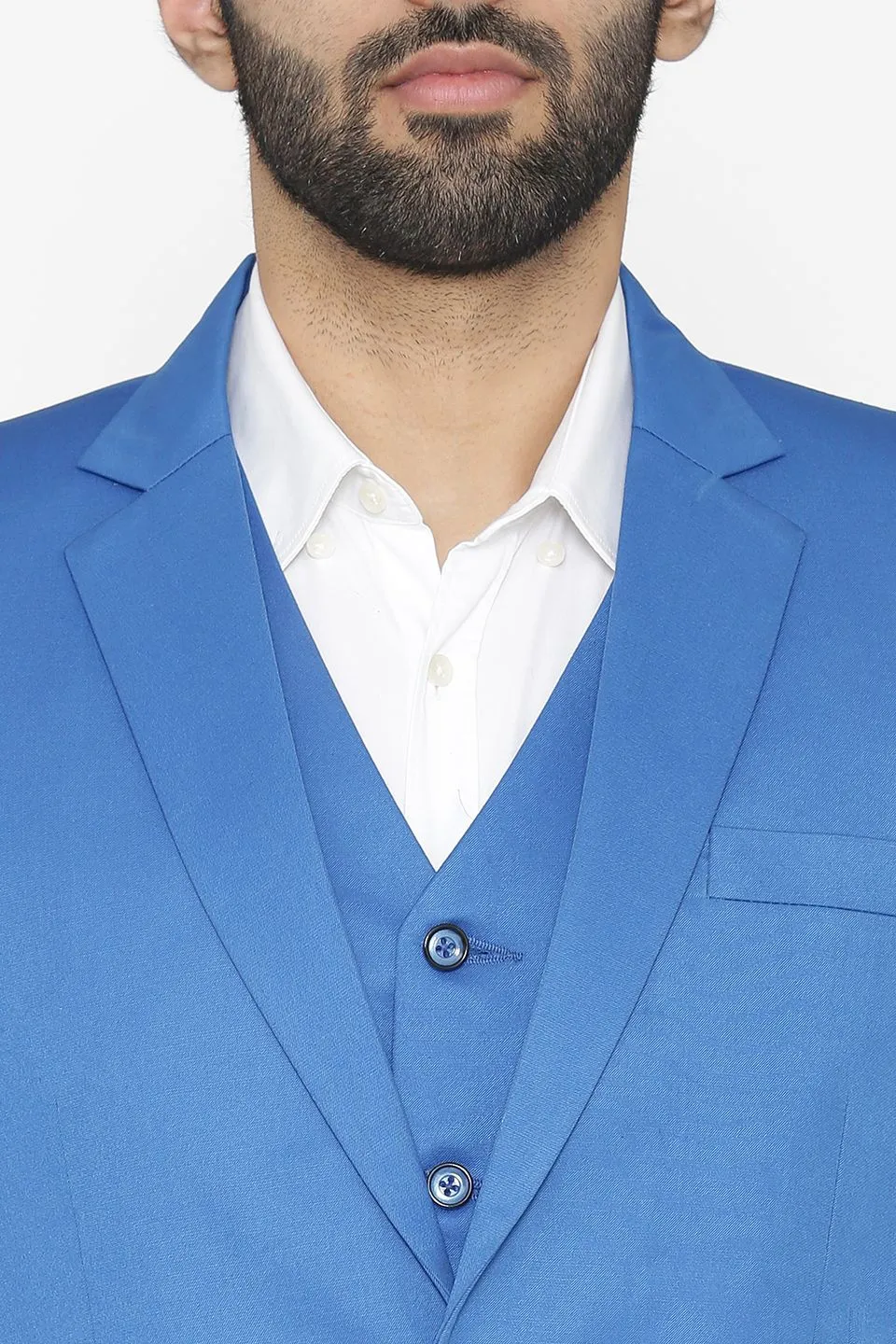 Polyester Cotton Blue Three Piece Suit