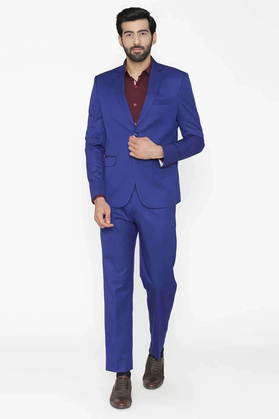Polyester Cotton Blue Two Piece Suit
