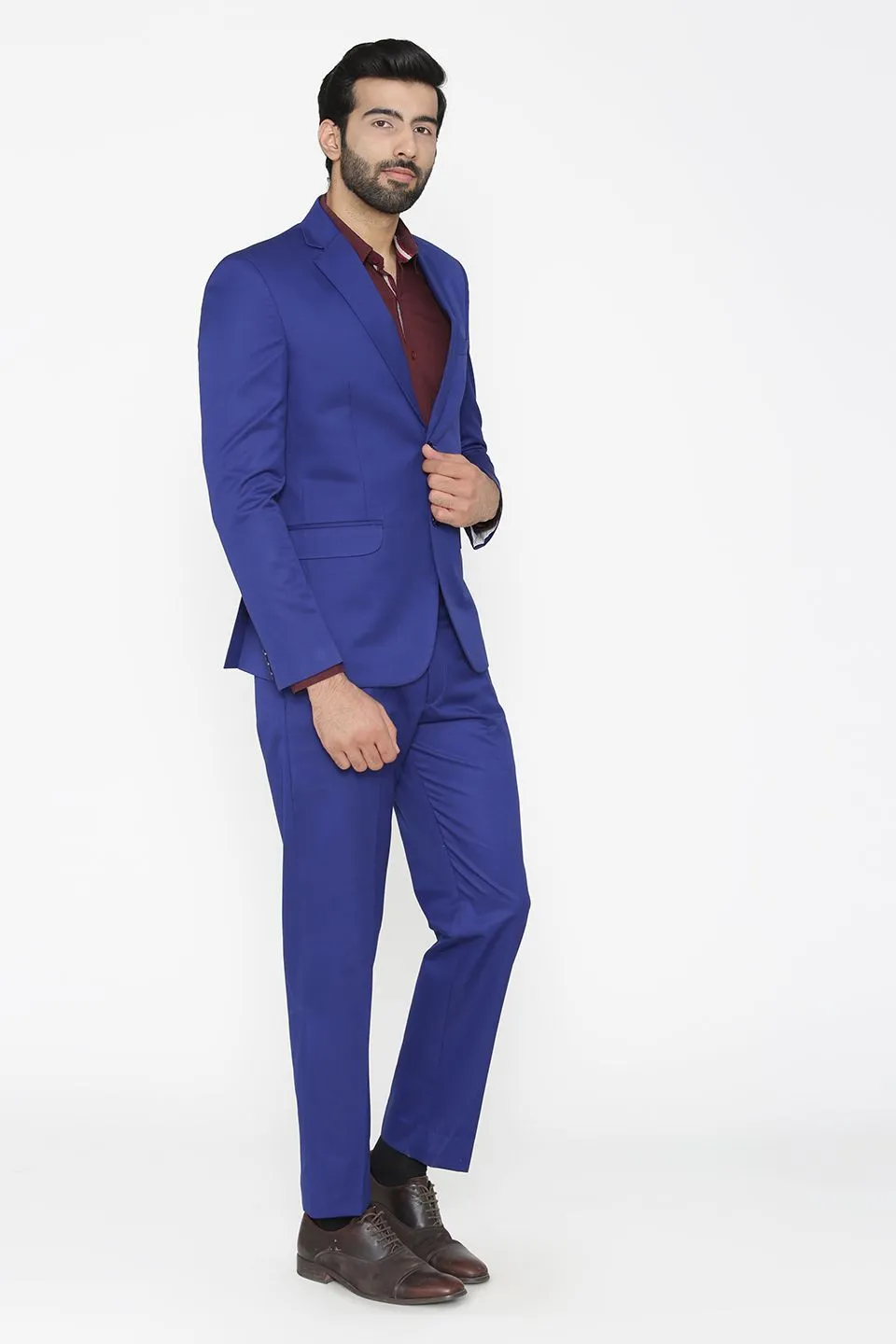 Polyester Cotton Blue Two Piece Suit