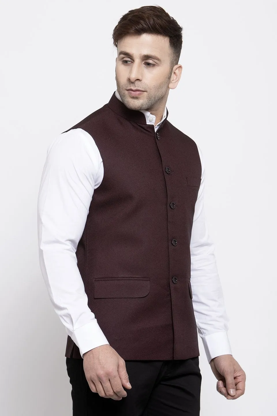 Polyester Cotton Dark Brown Modi Nehru Jacket