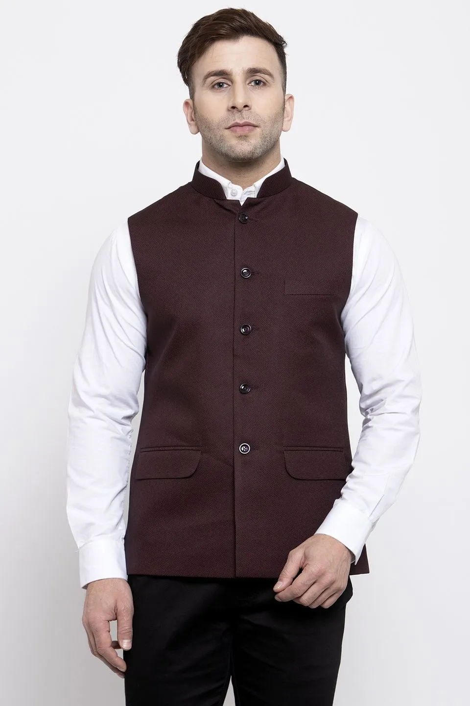 Polyester Cotton Dark Brown Modi Nehru Jacket