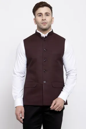 Polyester Cotton Dark Brown Modi Nehru Jacket