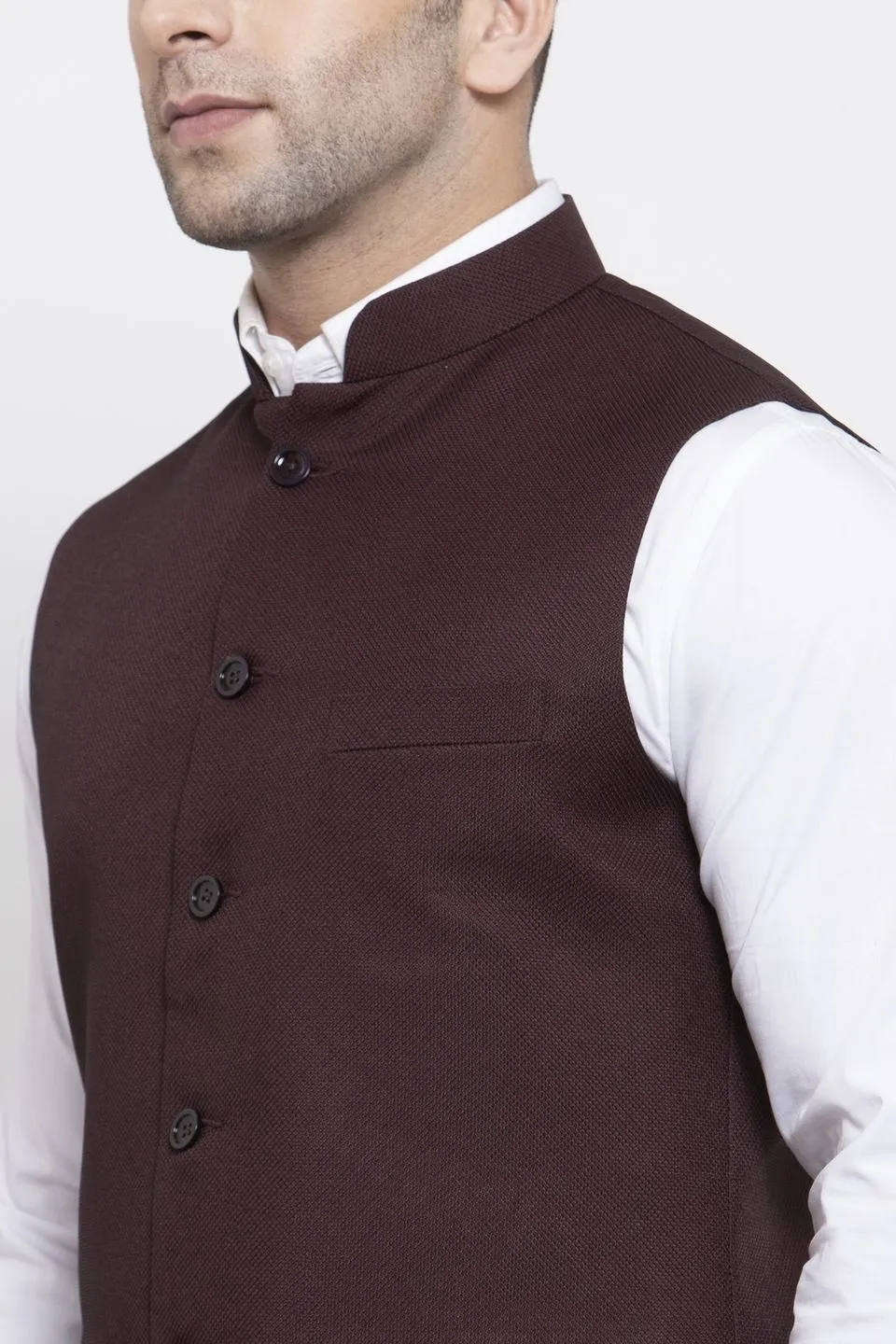 Polyester Cotton Dark Brown Modi Nehru Jacket